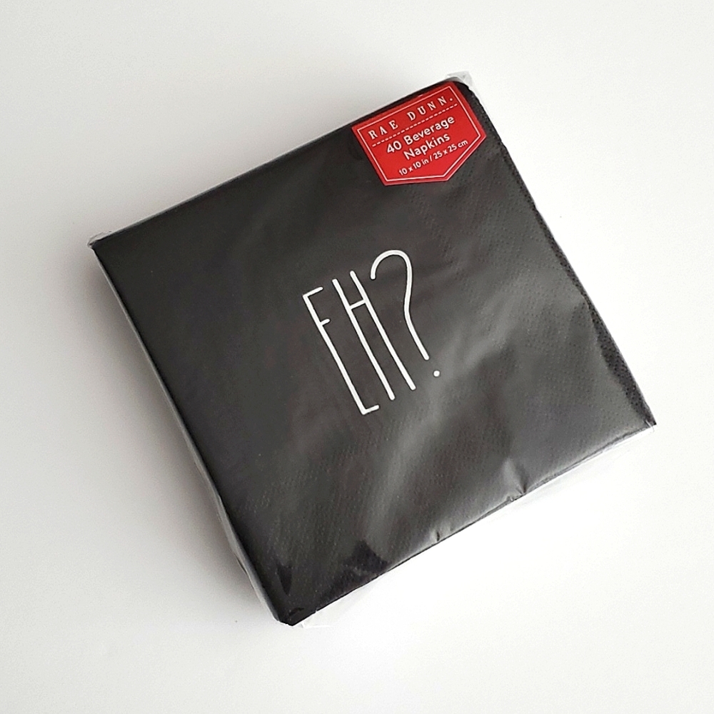 NWT Rae Dunn EH? Black Beverage Napkins Large Letters 40 Pack